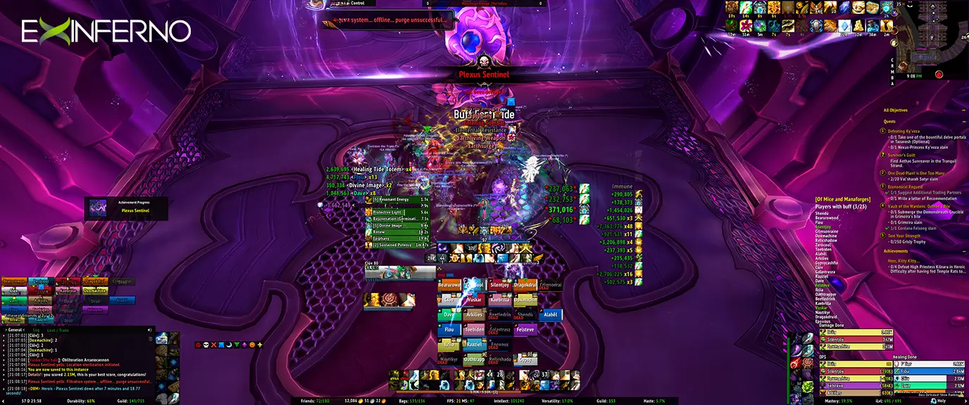 Team Purple defeating Heroic Plexus Sentinel boss in World of Warcraft The War Within raid